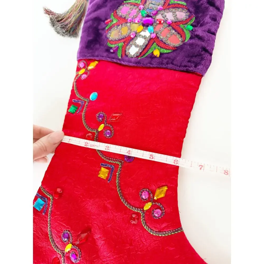 Pier 1 One Imports Christmas Stocking Multicolored Sequined Beaded Jester